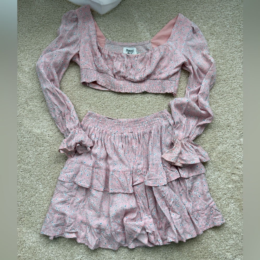 Princess Polly Pink Floral Two-Piece Crop Top & Skirt Set